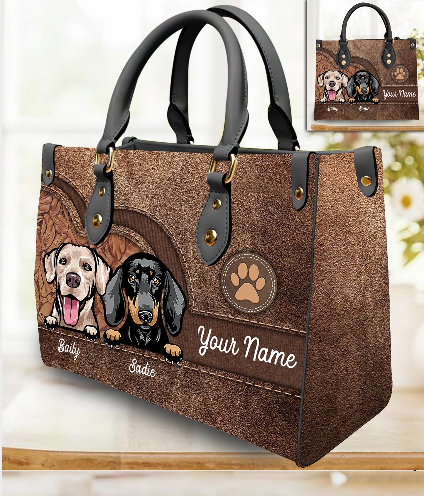 Dog Colorful Personalized Leather Handbag - LD016PS08