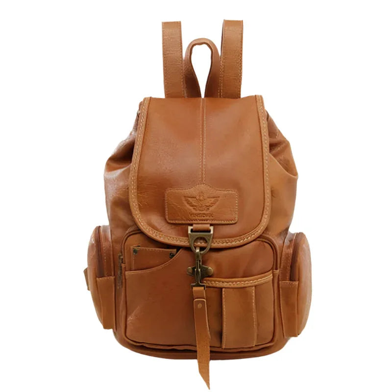 Unisex Large Capacity Leather Backpack With Eagle Symbol