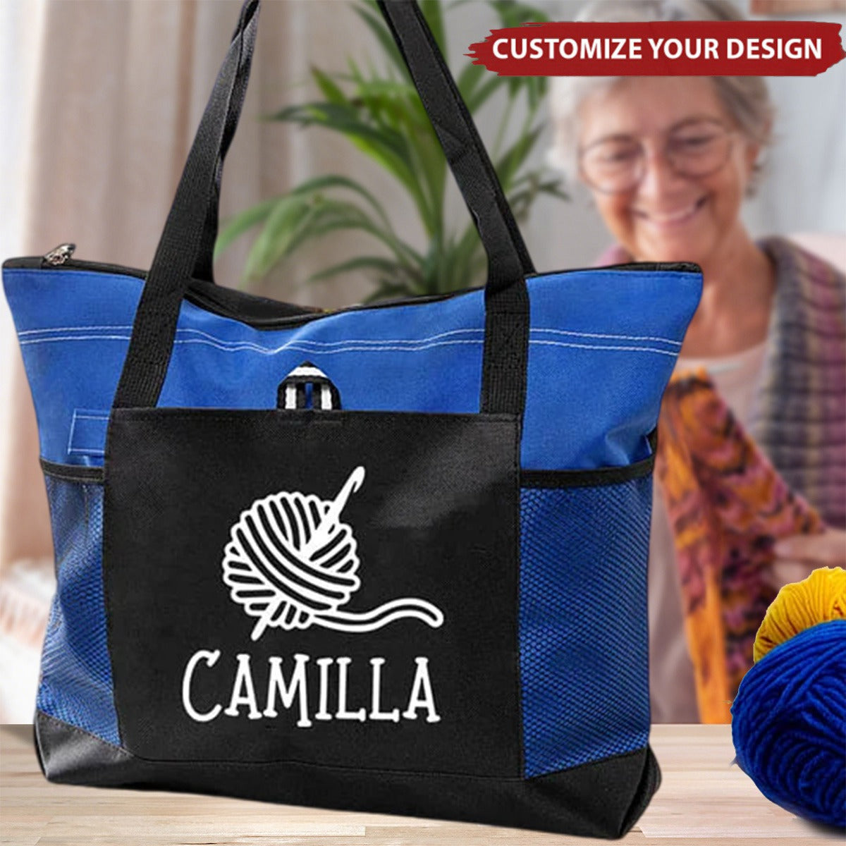 Personalized Knitted Design Large Mesh Tote Bag