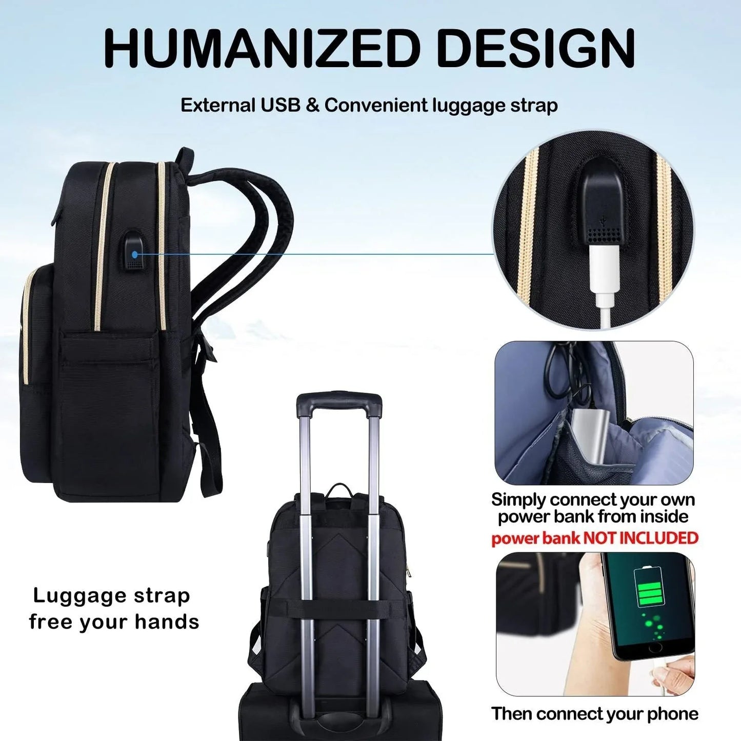 Women's Oxford Cloth USB Charging Business Work School Student Backpack
